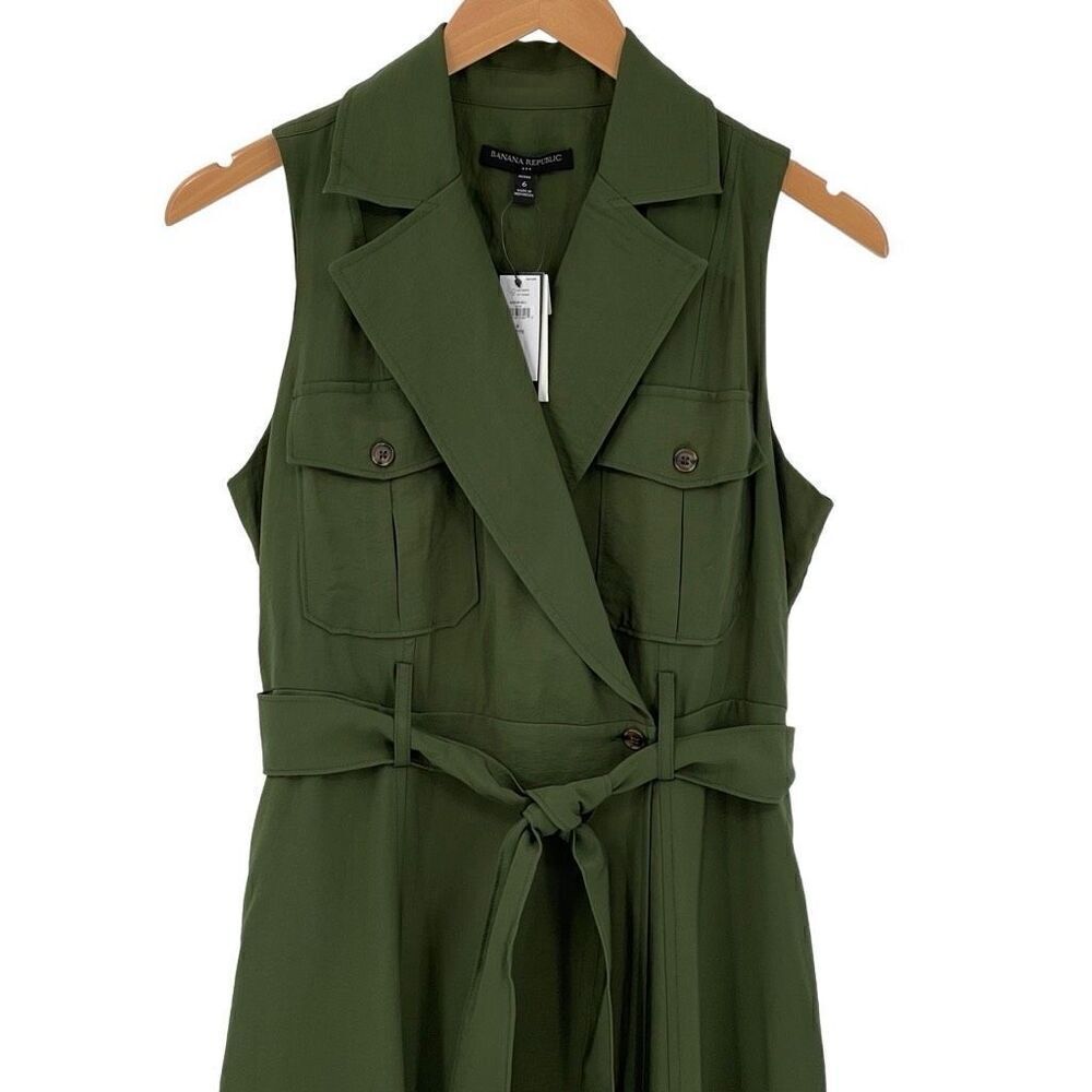 Banana Republic Factory Sleeveless Twill Wrap Maxi Dress Belted Green 6 Petite - Picture 2 of 8